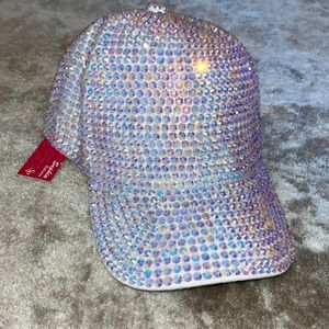 NWT Sophia Collection White Rhinestone Bling Adjustable Baseball Hat Never Worn